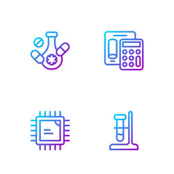 set line test tube flask on stand processor cpu vector image