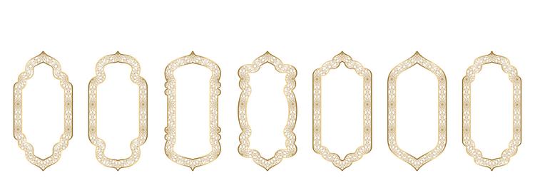 Gold arch frame shape islamic door or window vector