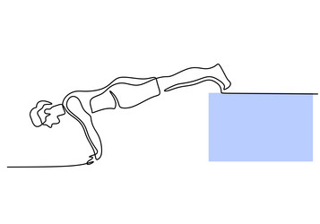 one continuous single line of man push up at home vector image