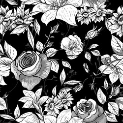 seamless monochrome floral background with roses Vector Image