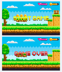 retro pixelated video game interface with start vector image