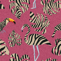 flamingo and toucan in zebra style seamless vector image