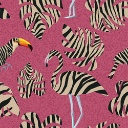 Flamingo and toucan in zebra style seamless vector