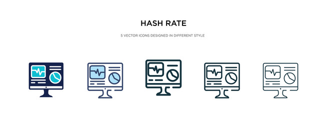 Hash rate icon in different style two colored vector