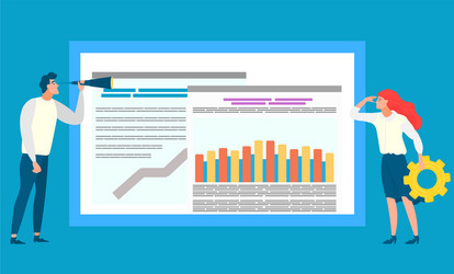 People standing near data graph statistics chart vector