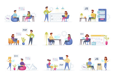 programming scenes bundle with people vector image