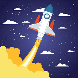 rocket over clouds and pointed background design vector image