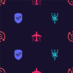 set algorithm shield with check mark plane vector image