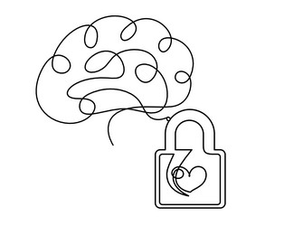 abstract heart-lock with brain as continuous line vector