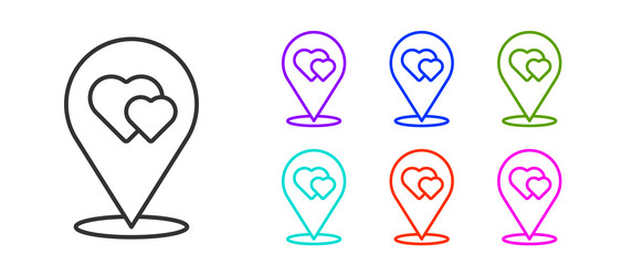 black line map pointer with heart icon isolated vector image