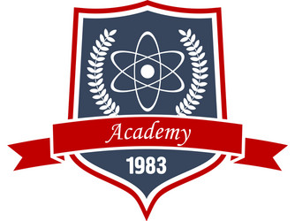 physics academy emblem with shield and atom vector image