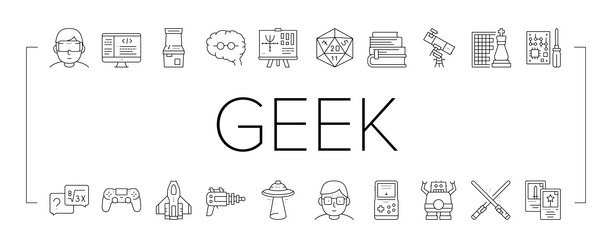 Geek nerd and gamer collection icons set vector