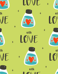 seamless pattern with bottle and hearts vector image