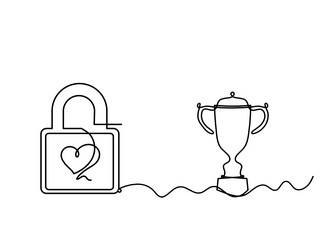 abstract heart-lock with trophy as continuous vector