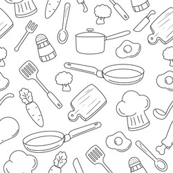 Seamless cooking doodle pattern vector