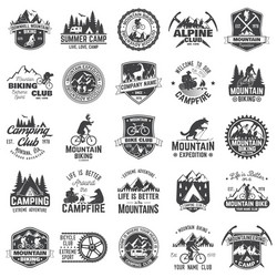 Vintage Adventure Badges - Mountain & Camp Vector Image