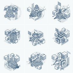 abstract designs with 3d linear mesh shapes vector image