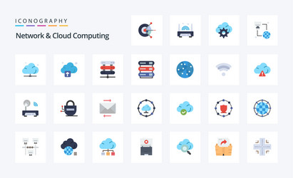 25 network and cloud computing flat color icon vector