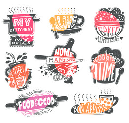 food typography quotes on kitchen utensils cartoon vector