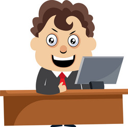 Man working at pc on white background vector