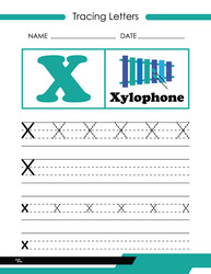 tracing letters x alphabet vector image