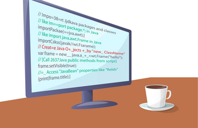 wide modern screen with program code on table vector image