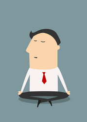 cartoon meditating businessman character in flat vector image