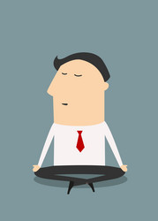 cartoon meditating businessman character in flat vector