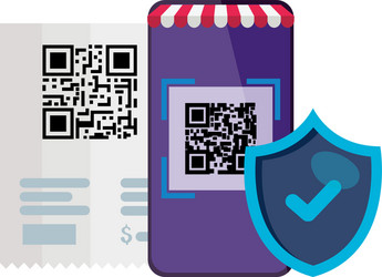 smartphone device with scan code qr and shield vector image