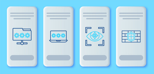 set line laptop with password eye scan folder vector image