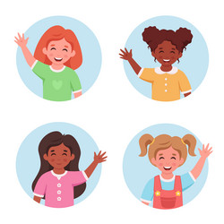 Set of little girls portraits in circular shape vector