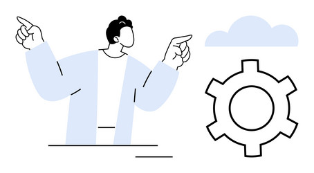 man pointing towards cloud with gear representing vector image