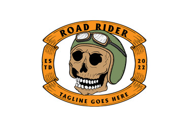 Vintage Skull with Motorcycle Helmet Vector Image
