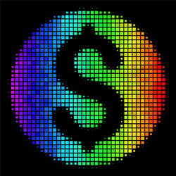 Spectral colored pixel dollar coin icon vector