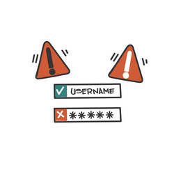 right user name and wrong password verification vector image
