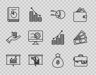 set line board with graph chart briefcase vector image