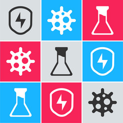 set secure shield with lightning virus and test vector image