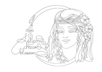 young woman with flowers in hair lettering Vector Image