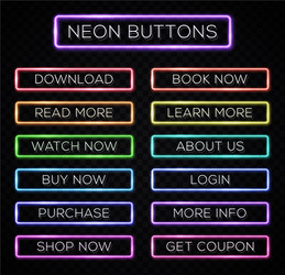 bright colors neon web buttons set website design vector image