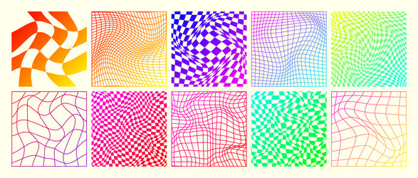 groovy checkered pattern neon distorted tiled vector image