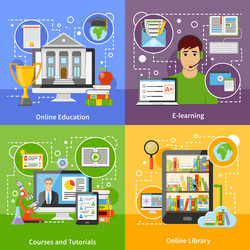 Online education concept 4 flat icons vector