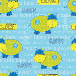 seamless pattern with cute hippo and lattering vector