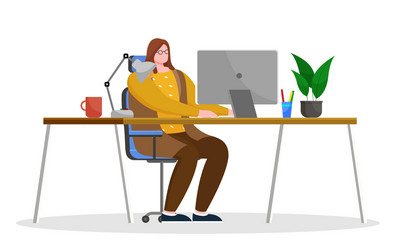 woman work on computer at office cozy workplace vector