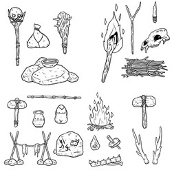 set of items primitive man and hunte vector image