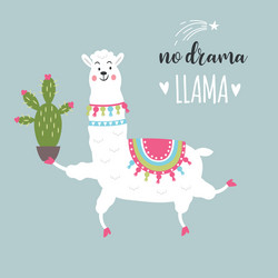 Cute Llama with Cactus Vector Image