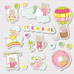 Baby girl stickers for shower party vector