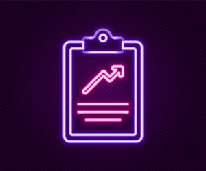 glowing neon line clipboard with graph chart icon vector image