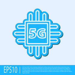 blue line computer processor 5g with microcircuits vector image