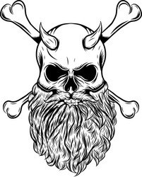 horned skull with beard and crossed bone Vector Image