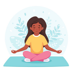 Girl meditating in lotus pose yoga for kids vector